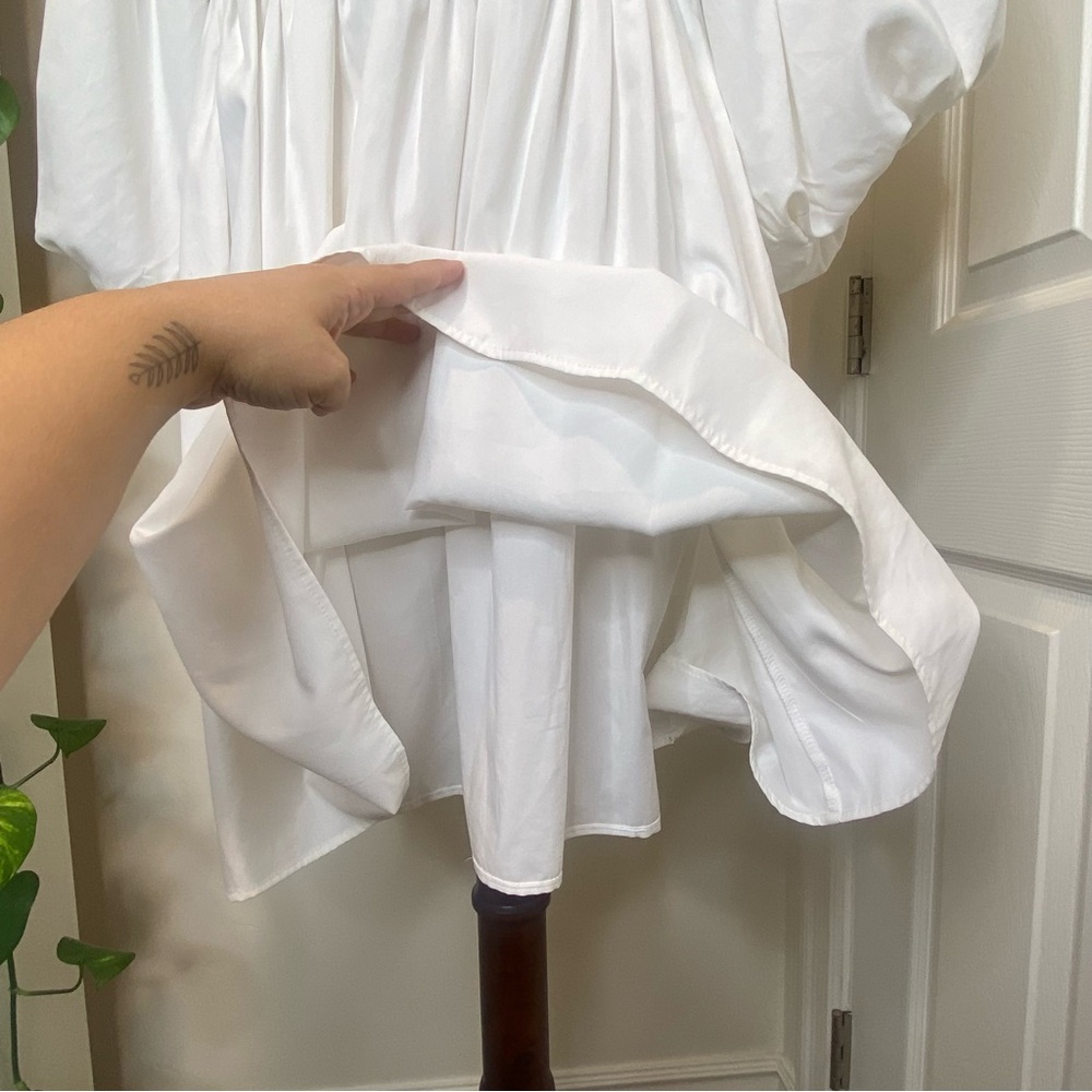FORE Shirred Wrap-Effect Cotton Mini White Dress - Picture 4 of 12
